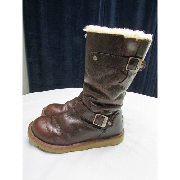 UGG Shoes - Ugg Kensington Buckle Dark Brown Leather and Wool Boot Women's 10